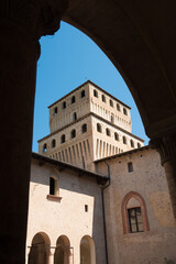 Fototapeta premium Exterior views of Torrechiara Castle, a 15th-century castle near Langhirano, in the province of Parma, northern Italy.