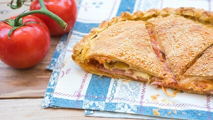 covered pizza, traditional handmade pie . © Achillefs Katsaounis/Wirestock Creators
