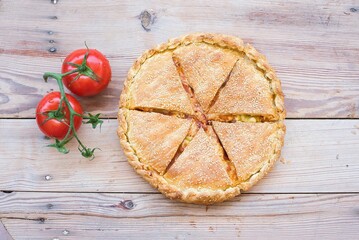 covered pizza, traditional handmade pie . © Achillefs Katsaounis/Wirestock Creators