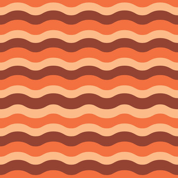 Retro 70s  funky waves seamless pattern in orange, brown and beige. For retro posters, home d&eacute;cor and textile 