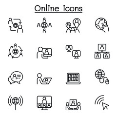 Online icon set in thin line style