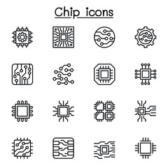 Chip icon set in thin line style