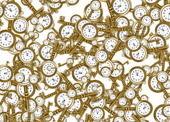 Layers of skeleton key shaped watches on white