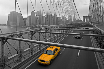 Etats-Unis, New York, le pont de Brooklyn, taxi jaune // United States, New York, Brooklyn Bridge,...