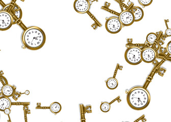 Skeleton key watches on white background