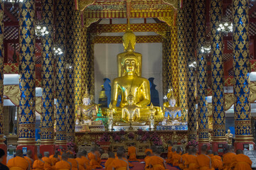 principle Buddha image of the third grade royal monastery, Wat Suan Dok, The attitude of subduing Mara, Mueang Chiang Mai District, Bangkok, Thailand - 513348430