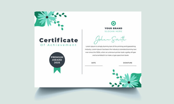 Floral Certificate of Appreciation template, flower certificate of achievement, awards diploma template.
