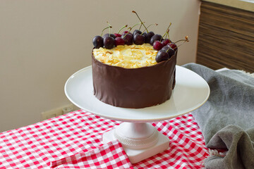 Black Forest Cake (Schwarzwälder Kirschtorte) with Cherries, Chocolate, Mascarpone and Whipped cream