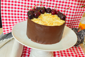 Black Forest Cake (Schwarzwälder Kirschtorte) with Cherries, Chocolate, Mascarpone and Whipped cream