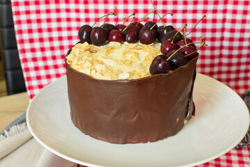 Black Forest Cake (Schwarzwälder Kirschtorte) with Cherries, Chocolate, Mascarpone and Whipped cream