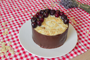 Black Forest Cake (Schwarzwälder Kirschtorte) with Cherries, Chocolate, Mascarpone and Whipped cream