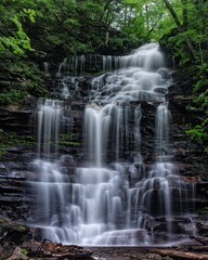 Vertical shot of the Waterfall at Ricketss Glenn state Park