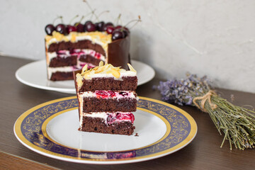 Black Forest Cake (Schwarzwälder Kirschtorte) with Cherries, Chocolate, Mascarpone and Whipped cream