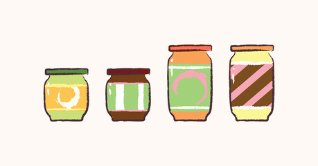 Set of cute glass of jars in flat vector illustration art design
