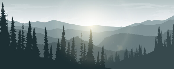 Mountain landscape vector illustration in the morning.