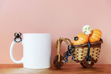 White coffee mug fall halloween mockup