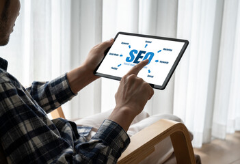 SEO search engine optimization for modish e-commerce and online retail business showing on computer...