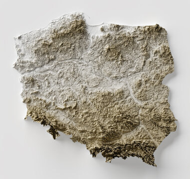 Fototapeta Shaded relief map with vertical exaggeration of Poland. Created of Shuttle Radar Topography Mission (SRTM) free elevation data from NASA using 3D software.
