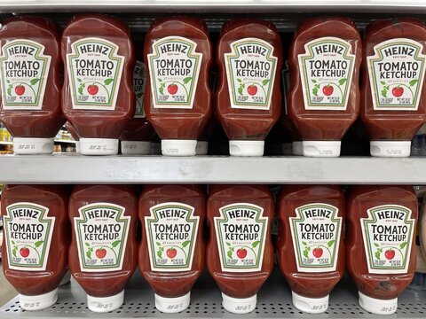 Kraft Heinz branded ketchup. Kraft Heinz is the fifth largest food company in the world.
