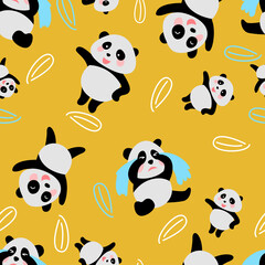 seamless pattern of panda in cute cartoon version,vector illustration