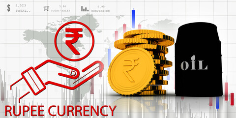 

3d illustration Oil price, Oil Industry concept with Barrel and indian rupee