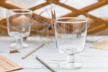 Empty glass cocktail glasses for serving cold summer drinks.