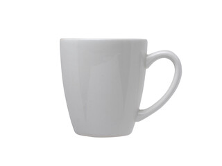 Ceramic cup for tea or coffee in white. Isolated on a white background, close-up.