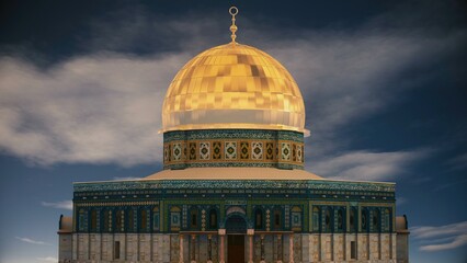 3D Rendering of Dome of Rock Mosque Al Quds - obrazy, fototapety, plakaty