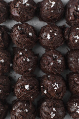 Scoops of double chocolate chip cookie dough with sea salt, edible cookie dough, raw cookie