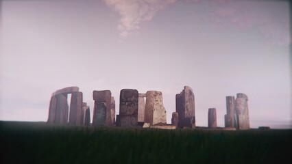 3D Rendering of Stonehenge Foggy Day Back