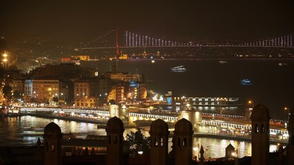 Galata and Bosphorus Bridges Night