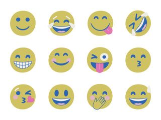 Set of vector facial expression illustrations. Collection of multicolor chat emoji icons.