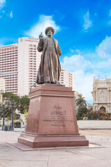 CAIRO, EGYPT - DECEMBER 29, 2021: Omar Makram Statue near Omar Makram Mosque on Tahrir square in...
