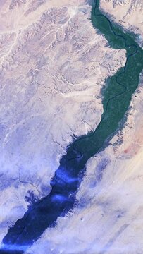 Nile river map vertical video for social media satellite view based on image by Nasa