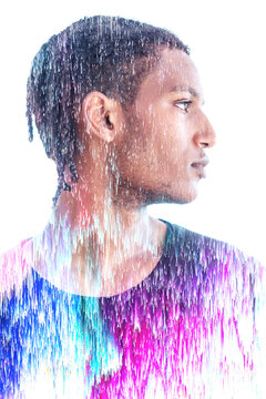 Pixelsort effect mixed with a portrait of a man
