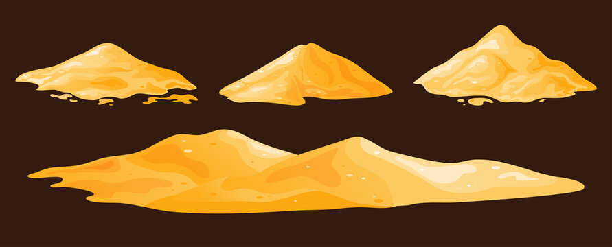 Pile of sand in cartoon, sandy dune in desert or at beach. Heap of building material. Vector illustration