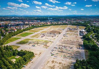 MUNICH, GERMANY - JUNE 25: First beerhalls are beeing set up for the Oktoberfest on June 25, 2022...