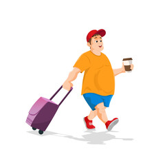 Travelling man going to go on vacation. Portrait of traveler, tourist with travel bag.