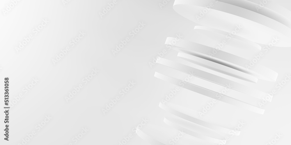 Poster stack of floating white cylinder circle segments over white background, minimal modern business pres