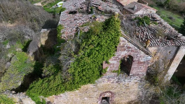 Tamayo town seen from a drone in the Municipality of O&ntilde;a. La Bureba region. Burgos, Castilla y Leon, Spain, Europe