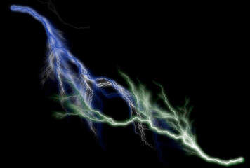 Concept of outstretched hands in the form of lightning bolts isolated on a black background