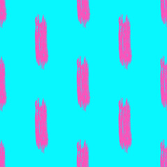 Seamless pattern with pink brush strokes on a turquoise background. Neon summer background.