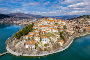 Aerial view of the city of Kastoria and Lake Orestiada in north Greece.