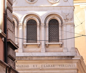 Rome Santa Chiara Church Facade Detail with Arched Windows, Italy