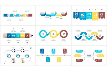 Set infographic with 3, 4, 5, 6, 7 steps, options, parts or processes. Business data visualization.
