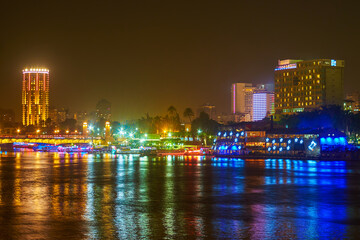 The illuminated high-rises of Gezira Island, Cairo, Egypt