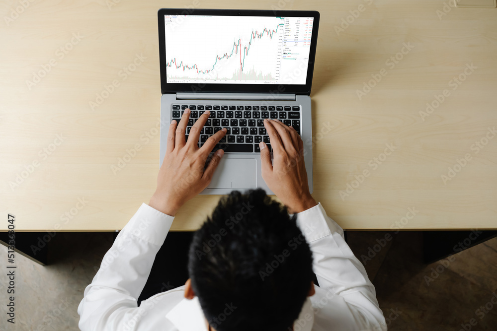 Poster stock market data chart analysis by ingenious computer software . investment application display sto