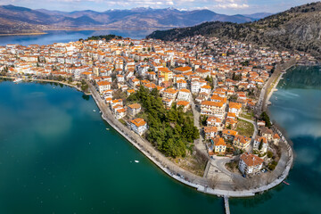 Aerial view of the city of Kastoria and Lake Orestiada in north Greece. - Powered by Adobe