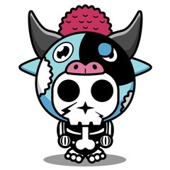vector illustration of cute cartoon character zombie mascot bone animal cow halloween