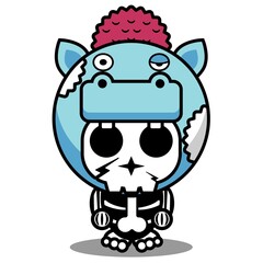 vector illustration of cute cartoon character zombie mascot bone animal hippotamus halloween